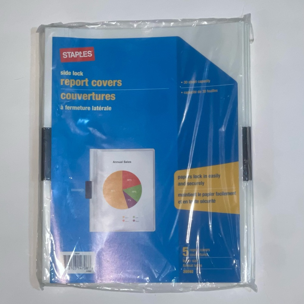 Staples Set of 5 Side Lock Letter Size Report Covers, 20592